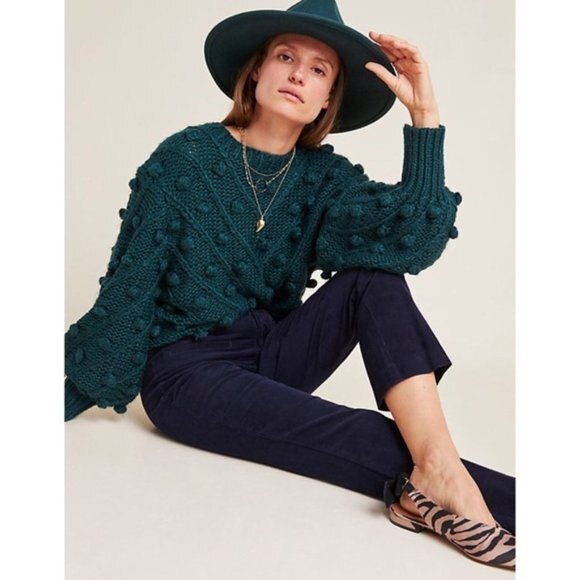 Navy Blue Anthropologie Corduroy Slim Cropped Flare Pants (NWT) - Picture 4 of 7